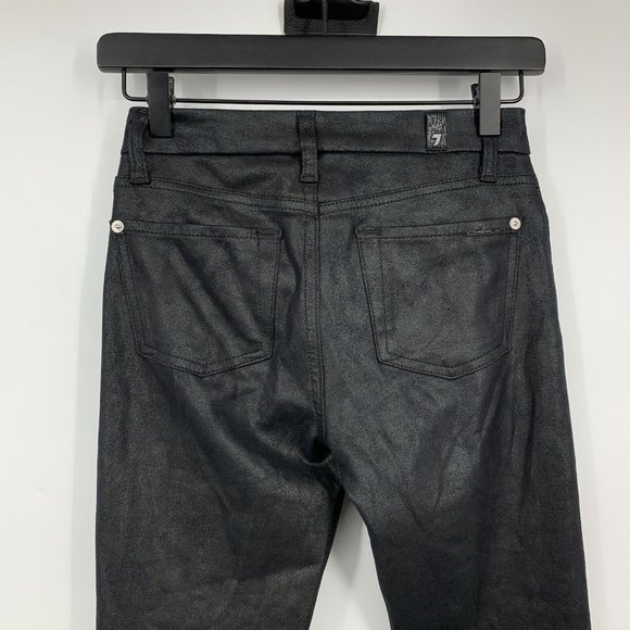 7 For All Mankind Pants Black Knee Seam Crackle Leather Skinny - Picture 10 of 11